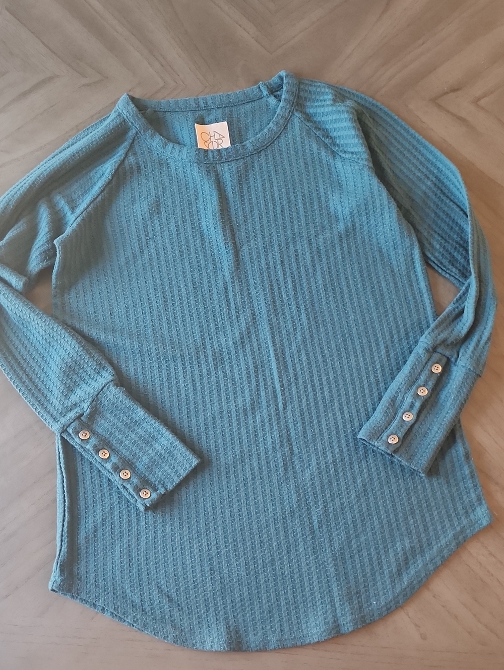 Cozy Teal Waffle Long-Sleeve Thermal Top By Chaser Women's Size S